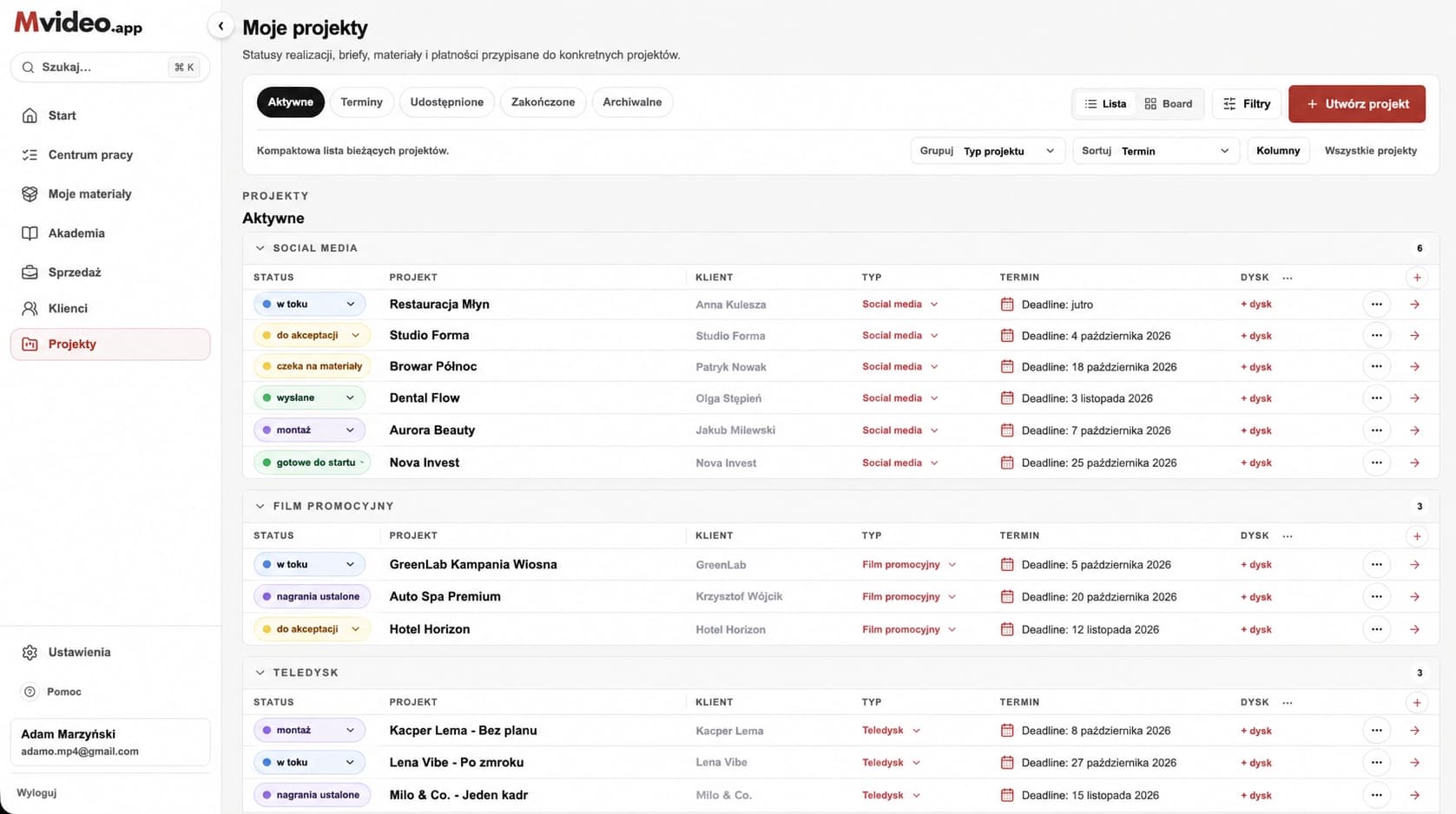 Sample projects view in Mvideo App